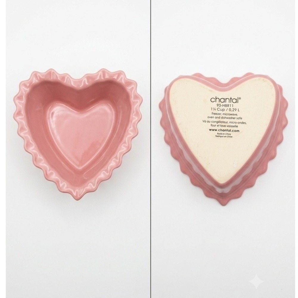 Chantal Pink Heart Ramekin Baking Dish Ruffled Fluted Ceramic 1 1/4 Cup 93-HBR11